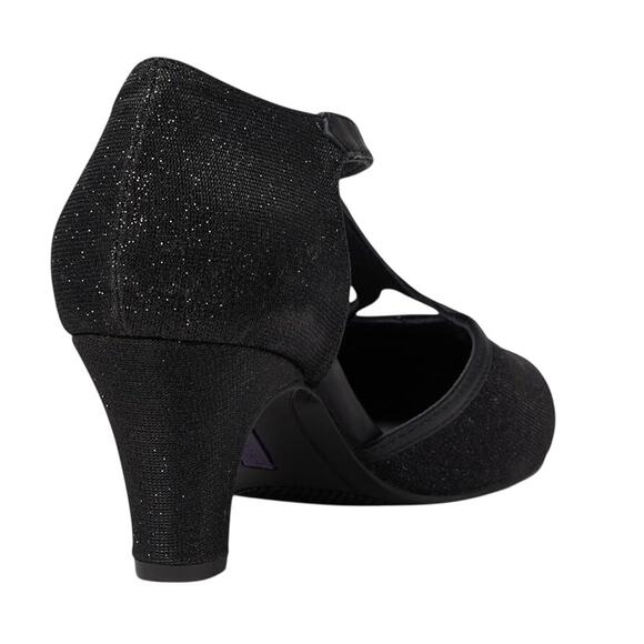 David Tate Womens Fantastic Heels 10 NARROW Black Glitter Fabric T-Strap NIB - Picture 3 of 13